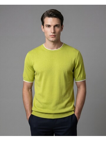 Yeşil Bisiklet Yaka Kısa Kollu Triko