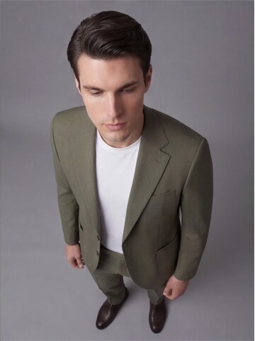 Yeşil Mono Yaka İki Düğmeli Takım Elbise