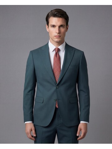 Yeşil Sivri Yaka İki Düğmeli Slim Fit Takım Elbise