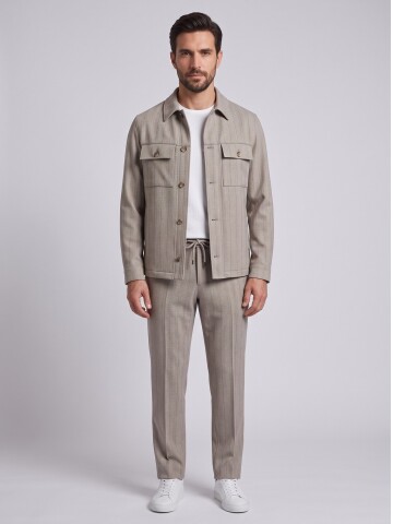 Beige Safari Jacket & Trousers Mens Set