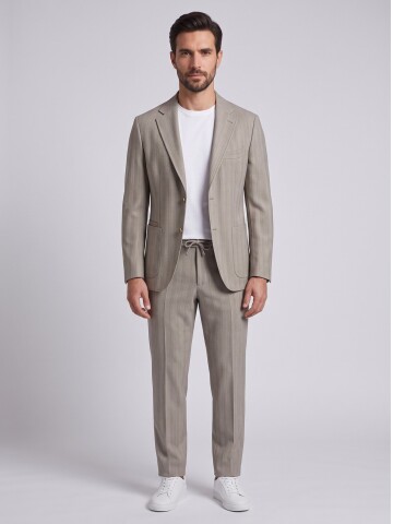 Beige Smart Casual Jacket & Trousers Mens Set