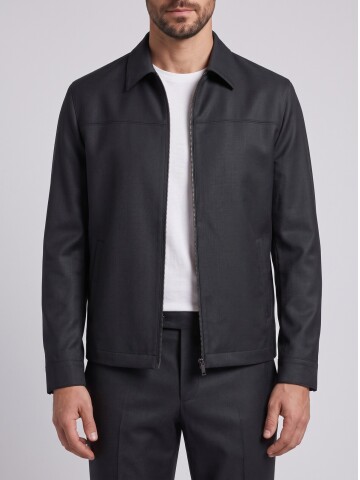 Black Minimal Zip-Up Jacket & Trousers Mens Set