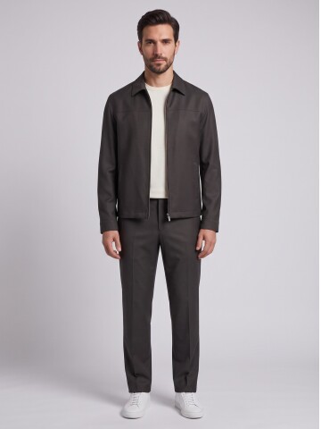 Dark Brown Zip-Up Smart Casual Mens Set