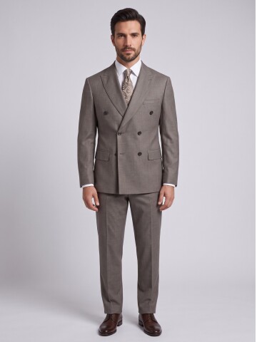 Light Brown Double Breasted Comfort Fit Peak Lapel Suit
