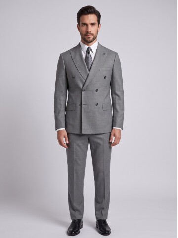 Light Grey Double Breasted Comfort Fit Peak Lapel Suit