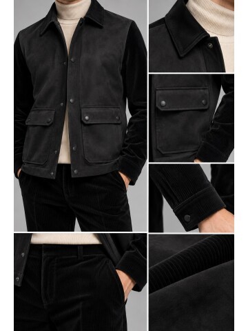 Black Suede-Look Men’s Casual Set