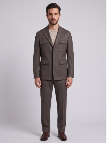 Brown Four-Pocket Safari Men’s Suit