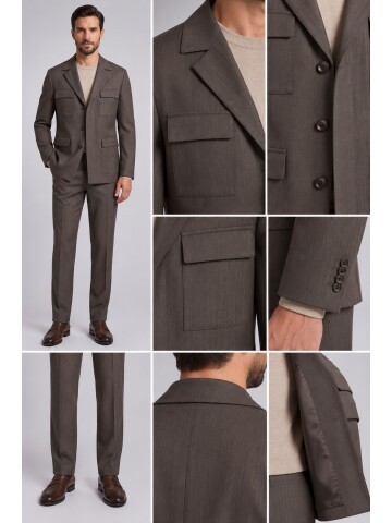 Brown Four-Pocket Safari Men’s Suit
