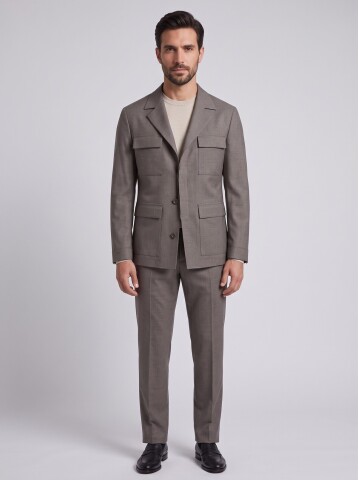 Light Brown Four-Pocket Safari Men’s Suit