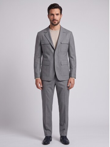Grey Four-Pocket Safari Men’s Suit