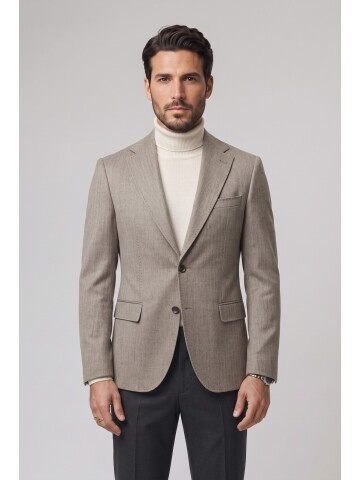 Light Beige Peak Lapel Comfort Fit Jacket