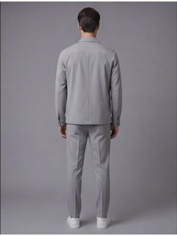 Light Grey Comfort Fit Shirt Collar Safari Pocket Sporty Suit