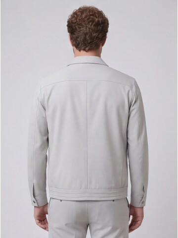 Açık Gri Gömlek Yaka Fermuarlı Spor Takım Elbise