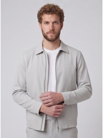 Açık Gri Gömlek Yaka Fermuarlı Spor Takım Elbise