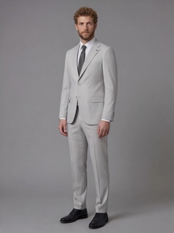 Light Grey Notch Lapel Comfort Fit Suit