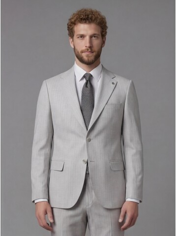 Light Grey Notch Lapel Comfort Fit Suit