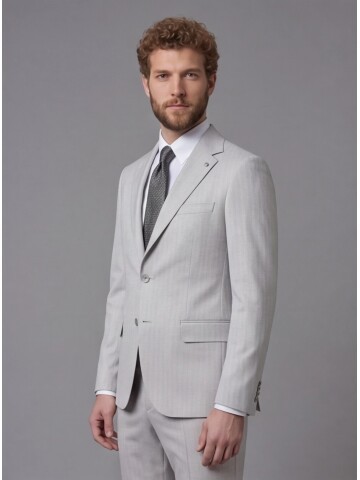 Light Grey Notch Lapel Comfort Fit Suit