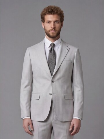 Light Grey Notch Lapel Comfort Fit Suit
