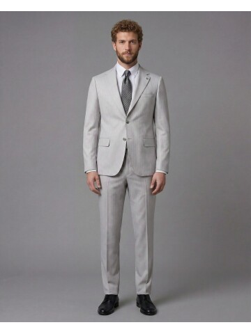 Light Grey Notch Lapel Comfort Fit Suit