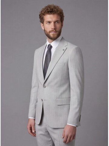 Light Grey Notch Lapel Comfort Fit Suit