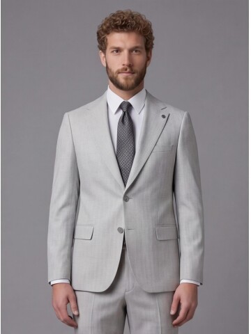 Light Grey Notch Lapel Comfort Fit Suit