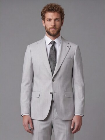 Light Grey Notch Lapel Comfort Fit Suit