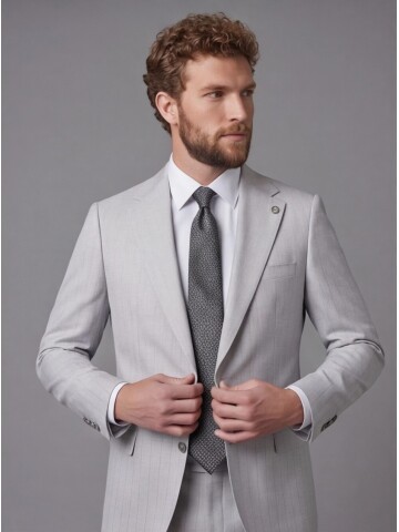 Light Grey Notch Lapel Comfort Fit Suit