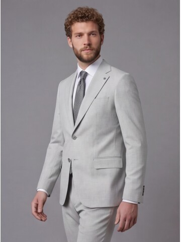 Light Grey Notch Lapel Comfort Fit Suit