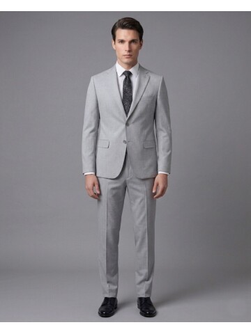 Light Gray Mono Notch Lapel Two Button Comfort Fit Suit