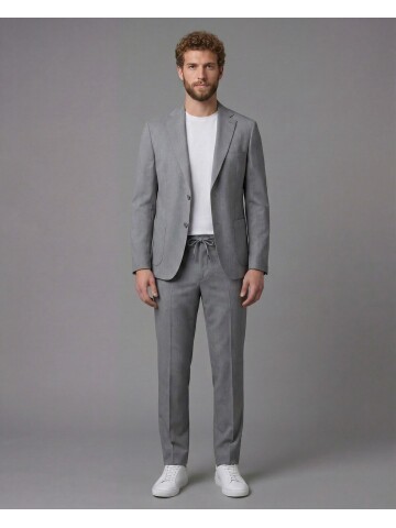 Light Grey Notch Lapel Comfort Fit Suit with Patch Pockets
