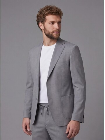 Light Grey Notch Lapel Comfort Fit Suit with Patch Pockets
