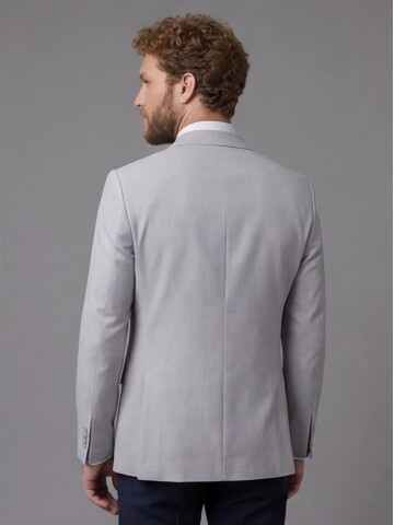 Light Grey Peak Lapel Comfort Fit Single Button Tuxedo Jacket & Navy Blue Trousers Suit Combination