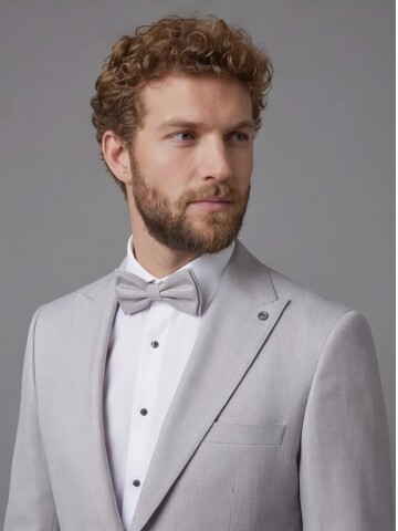 Light Grey Peak Lapel Comfort Fit Single Button Tuxedo Jacket & Navy Blue Trousers Suit Combination