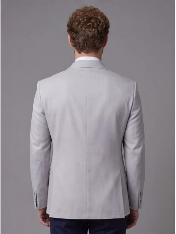 Light Grey Peak Lapel Double-Breasted Blazer & Navy Blue Trousers Combination Suit