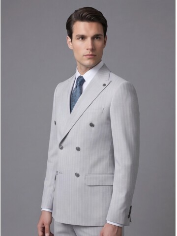 Light Grey Peak Lapel Double-Breasted Suit