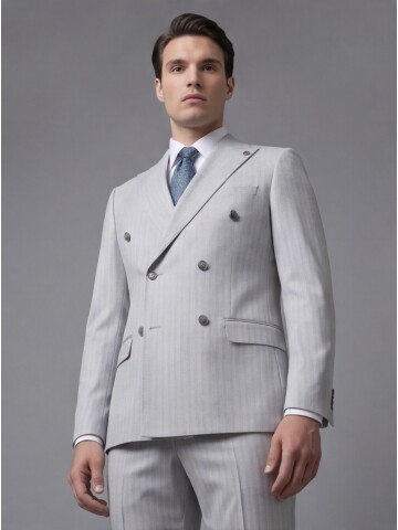 Light Grey Peak Lapel Double-Breasted Suit