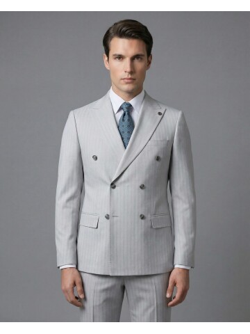 Light Grey Peak Lapel Double-Breasted Suit