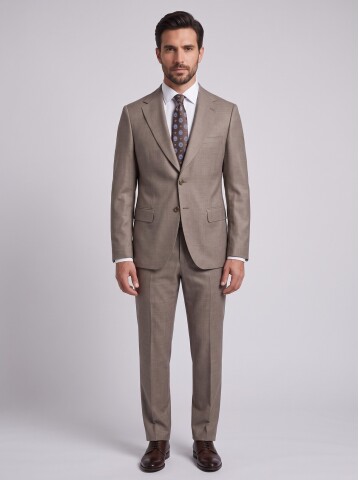 Light Brown Striped Regular Fit Peak Lapel Suit