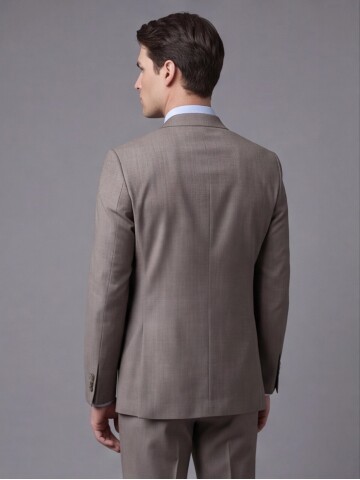 Açık Kahverengi Çizgili Yünlü Sivri Yaka Regular Fit Takım Elbise