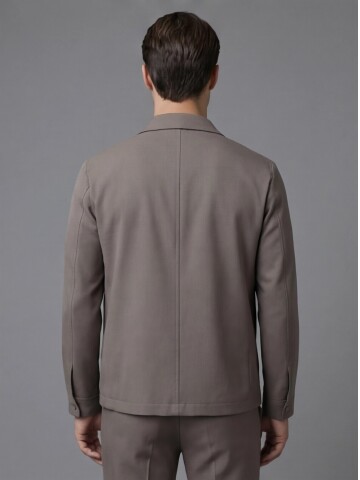 Light Brown Comfort Fit Shirt Collar Safari Pocket Sporty Suit