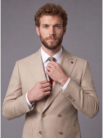 Light Brown Comfort Fit Double-Breasted Suit