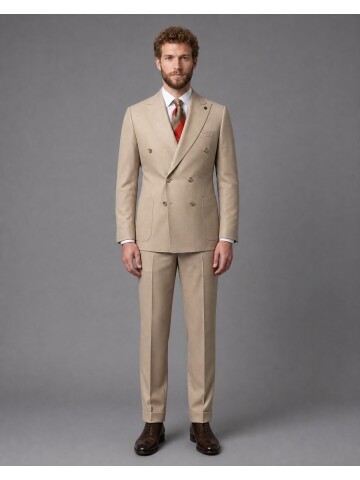 Light Brown Comfort Fit Double-Breasted Suit