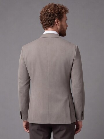 Açık Kahverengi Kruvaze Ceket Koyu Kahverengi Pantolon Kombinli Slim Fit Takım Elbise