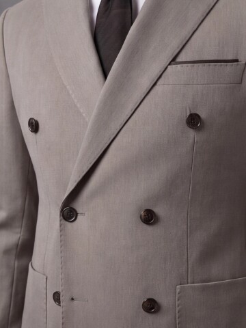 Açık Kahverengi Kruvaze Ceket Koyu Kahverengi Pantolon Kombinli Slim Fit Takım Elbise