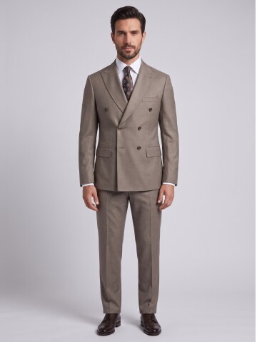 Light Brown Double Breasted Comfort Fit Peak Lapel Suit