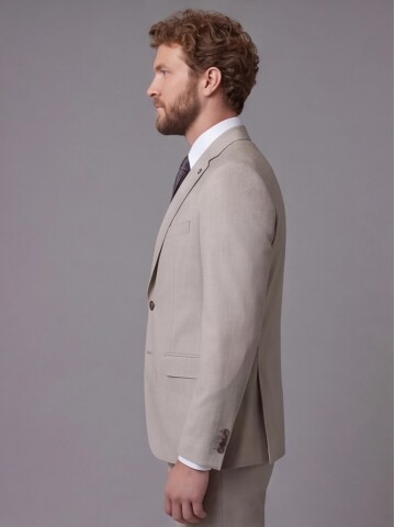 Açık Kahverengi Mono Yaka Comfort Fit 2 Düğmeli Takım Elbise