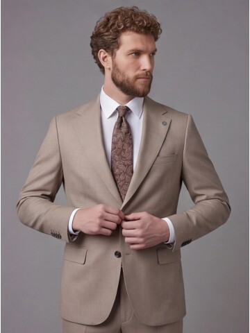Light Brown Notch Lapel Comfort Fit Suit