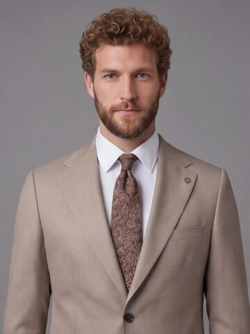 Light Brown Notch Lapel Comfort Fit Suit