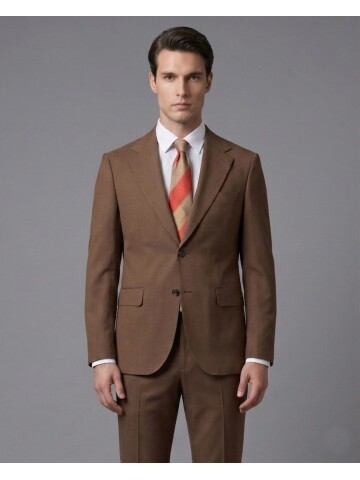 Açık Kahverengi Mono Yaka İki Düğmeli Slim Fit Takım Elbise