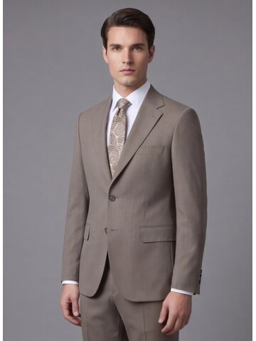 Açık Kahverengi Mono Yaka İki Düğmeli Slim Fit Takım Elbise